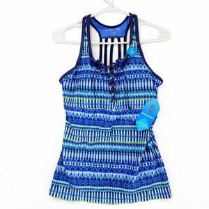 NWT Free Country Women's Beach Lace Up Racerback Tankini Top Molded Cup Size L